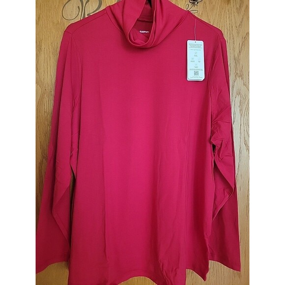 Women's Lands End Rich Red Lightweight Jersey Fitted Turtleneck 2X Solid NEW - Picture 1 of 5